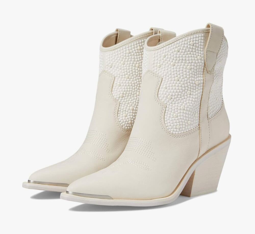 Dolce Vita Nashe Off White Pearls Boots Leather Upper Size 6 NIB Western Flair